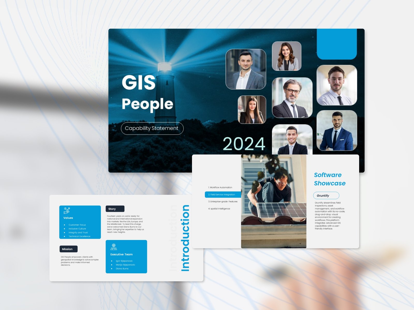 This image appears about capability statement of GIS people with 3 slides