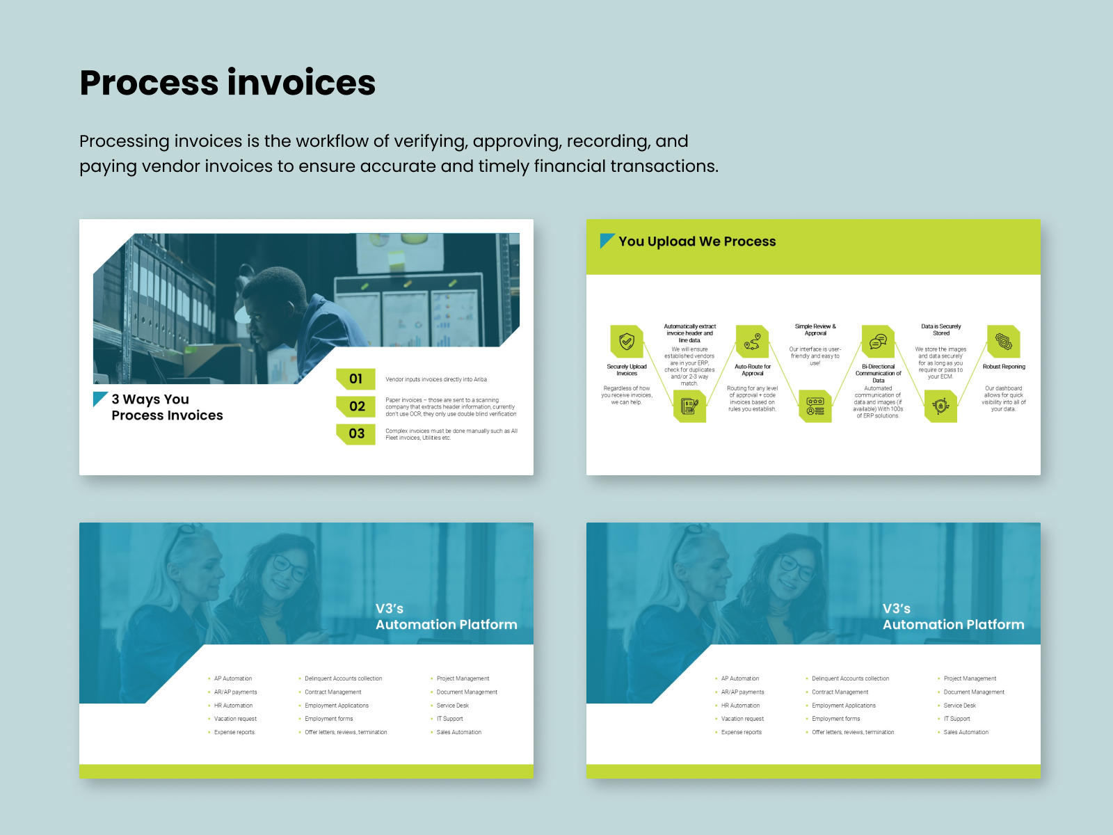 This image appears about Process invoices slides with some picture